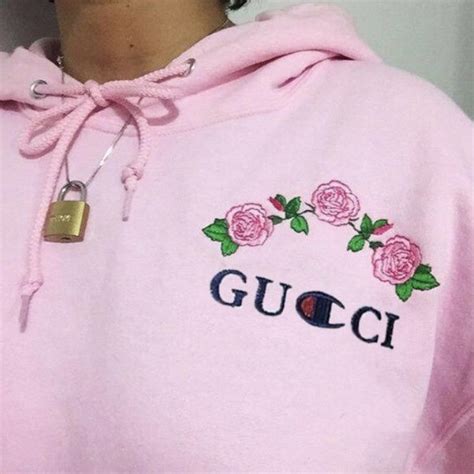 gucci champion hoodie with rose embroidery|Gucci champion hoodie cheap.